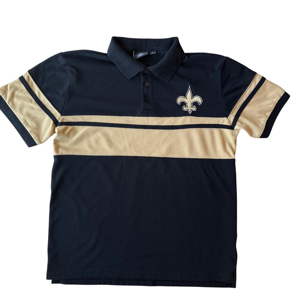 NFL Team Apparel Men's Large New Orleans Saints Black Gold Striped Rugby Polo